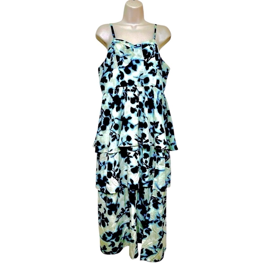 WISHING WAVES Floral 3-Tier Maxi Dress with Adjustable Straps and Back Smocking